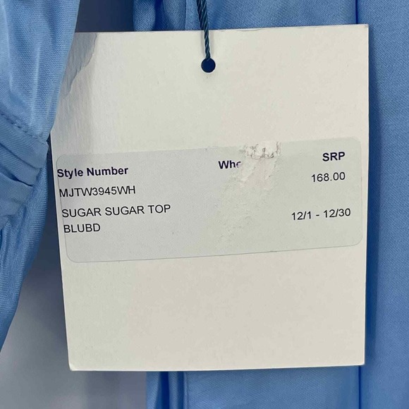 New Majorelle Sugar Wrap Top Womens Small Blue Satin Plunge Western Festival - Picture 9 of 9